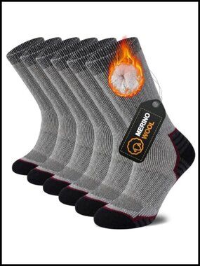 Merino Wool Hiking Socks Cushioned Thermal Crew Socks 3 Pairs